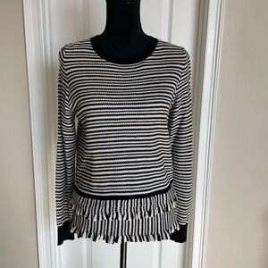 Grace Elements Black and White Striped Ruffle Hem Sweatshirt